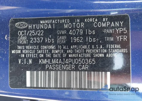 2023 Hyundai Elantra Hybrid Blue from USA, damaged, VIN KMHLM4AJ4PU050365